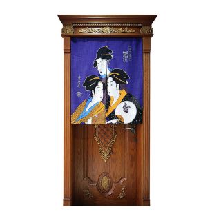 noren tenda blu con geishe ventaglio