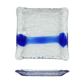 hitofude piatto quadrato in vetro artigianale bianco blu