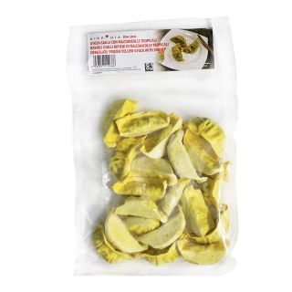 gyoza gialli con gamberi e verdure