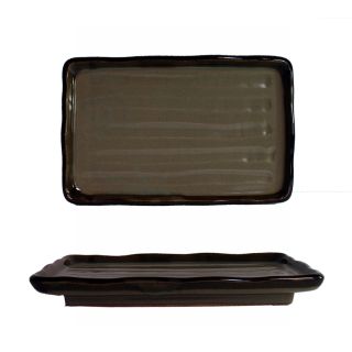 Piatto rettangolare verde con bordo marrone L